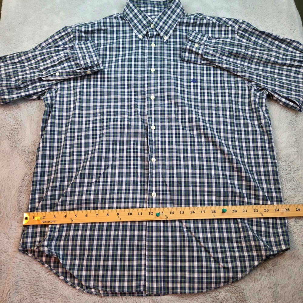 Brooks Brothers Button Down Shirt Mens L Plaid Regular Fit Navy Green White